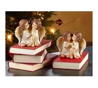 2 duos d'anges de Noël décoratifs - 14 cm