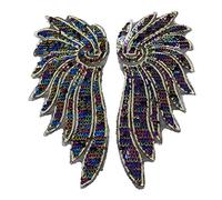 2 écussons brodés en forme d'aile d'ange avec plumes - Pour décoration de vêtements, couvre-chefs, gâteaux, vêtements - Armée