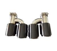 2 Embouts d'échappement universels Doubles de Style H pour Voiture, Silencieux en Acier Inoxydable Brillant et Fibre de Carbone (73 mm entrée, 89 mm Sortie)
