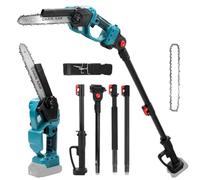 2-en-1 8 Pouces Tronçonneuse avec Perche Télescopique Pour Makita 18V | Electrique Elagueuse sur Perche Sans Balais, Graissage Automatique,Verrouillage Sécurité, Portée 4M pour l’Élagage des Arbres