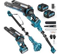 2-en-1 8 Pouces Tronçonneuse Télescopique & Mini Tronçonneuse, Tondeuse Electrique Sans Balais avec 2 Batteries de 4000 mAh, Moteur Brushless, Extension jusqu'à 4.5M