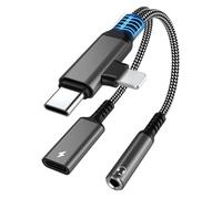 2 en 1 Adaptateur Light-ning + USB C vers Jack 3.5mm PD 60W Charge Rapide Adaptateur Casque Type C Adaptateur Câble Audio Écouteur Hi-Res Aux Câble pour i-Phone 16 15 Plus Pro Max iPad Samsung,Noir