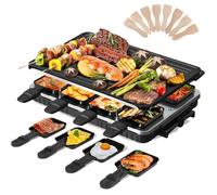 2-En-1 Appareil A Raclette 8 Personnes Machine A Raclette Anti-Adhésif Plaque De Cuisson Bilatéral Appareil Raclette Surface