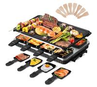 2-en-1 Appareil a Raclette 8 Personnes Machine a Raclette Anti-adhésif Plaque de Cuisson Bilatéral Appareil Raclette Surface de cuisson 44 x 30 cm 1300W