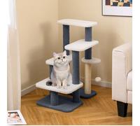 2 en 1 Arbre à Chat Multi-Niveaux 77cm COSTWAY, Griffoir en Jute Sisal, 3 Plateformes, Tour à 4 Marches pour Lits Surélevés Canapés