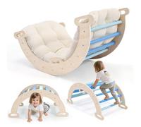 2 en 1 Arche d'escalade avec accoudoirs, Arche d'escalade en Bois avec Coussin, Bois Naturel, Tapis de Pied antidérapant, Renforts de tiges, Arche Montessori bébé 1-6 Ans