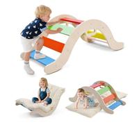 2 en 1 Arche d'escalade avec accoudoirs, Arche d'escalade en Bois avec Coussin, Bois Naturel, Tapis de Pied antidérapant, Renforts de tiges, Arche Montessori bébé 1-6 Ans