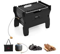 2 en 1 Barbecue Portable de Comptoir COSTWAY, Double Combustible au Gaz Butane,Charbon Bois, Grille en Acier Inox, Sac de Transport