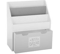 2 en 1 : Bibliothèque + Coffre de rangement en bois pour enfants - Coloris GRIS et BLANC.