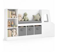 2 en 1 Bibliothèque Enfant avec Banc GIANTEX 6 Compartiments 3 Tiroirs en Tissu Tablette Ajustable 159x40x81 5cm 3 Ans+