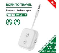 2 En 1 Bluetooth 5.3 Récepteur Audio Émetteur Multipoint Double Flux Adaptateur Sans Fil Avec Micro 3,5mm Aux Hifi Stéréo Musique Pour Voiture Avion Tv Pc Casque Haut-Parleur.White.