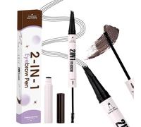 2 En 1 Brun Foncé Crayon à Sourcils Avec Poudre,Brow Pencil Microblading Avec 4 Pointes En Forme De Fourche,Eyebrow Pencil and Brow Gel,Crayon à Sourcils Anti-Bavures(eyebrow pen-03SZ-ST)