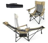 2 en 1 Chaise de Camping Pliable COSTWAY Dossier Réglable, Fauteuil de Pêche, Repose-pieds Amovible, Porte-Gobelet Sac Inclus, Kaki