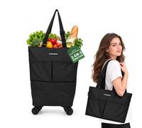 2-en-1 Chariot de Courses Pliable à 4 Roues, Grande Capacité 36 L | Tissu Oxford Imperméable, Caddie de Courses Léger Pliable - Charge 20 kg Caddie de Courses pour Supermarché et Cuisine