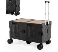 2 En 1 Chariot De Plage Pliant Avec Bac De Rangement À 2 Niveaux, Chariot Table De Camping Portable Avec 5 Roues Poignée Reglable, Pour Courses Camping Déménagement,85 X 50 X 56 Cm (Blanc)