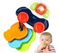 2-En-1 Clé Anneau De Dentition & Voiture Musicale |Anneau de dentition en silicone pour bébé | Jouet Sensoriel Montessori Avec Lumière & Musique | Jouet De Voyage Parfait Pour Enfants 0-36 Mois (Bleu)
