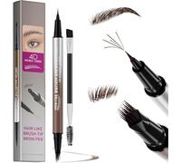 2-en-1 Crayon Sourcils Waterproof - Microblading Sourcils Maquillage Femme avec Pointe Fourche 4D et Pointe de Précision 0,1 mm, Crayon Sourcil Longue Tenue avec Brosse (Brun Foncé)