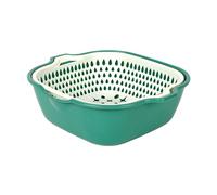 2 en 1 cuisine collante ensemble, légumes à double couche panier de lavage de lavage de fruits panier de cuisine sweander net (Vert moyen blanc)