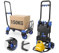2-En-1 Diable Pliable, Chariot De Transport Pliable En Aluminium, Diable Et Chariot Plateforme Pliables, Charge Maximale 150KG, Chariot Avec Roues À Double Roulement TPR, Frein Et Poignée Ergonomique