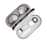 2 en 1 Double Face Lens & Eyewear Case with Mirror, Includes Tweezer, Remover Tool and Solution Bottle for Travel Black, Noir , Art
