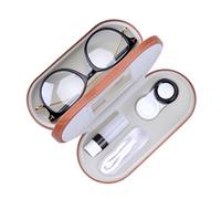 2 en 1 Double Face Lens & Eyewear Case with Mirror, Includes Tweezer, Remover Tool and Solution Bottle for Travel Black, marron, Art