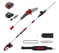 2-en-1 Élagueur sur Perche et Taille Haie Télescopique sans Fil, Batterie Li-ION 20 V 4000mAh,Poignée Principale Orientable,Tête Inclinable,Moteur sans balais de 42 cm, Bandoulière Incluse-TEENO