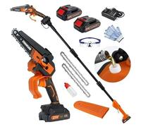 2 en 1 Elagueuse Sur Perche 6 Pouces, Mini Tronconneuse a Batterie, Moteur Brushless, Extension Jusqu'à 2.4 m, 2 Batteries, Elagueuse Sur Perche Tronconneuse Electrique pour Branches et Jardin