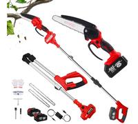 2 en 1 Élagueuse sur Perche sans Fil, 21V Télescopique Élagueur avec 8” Mini Tronçonneuse Électrique, 2 x 3000mAh, 2 Chaînes, 150° Tête Inclinable pour Jardin, Branches, Bois