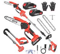 2 en 1 Élagueuse sur Perche Sans Fil, Télescopique Élagueur, 180CM Tronconneuse Electrique 6 Pouces avec 2 Batteries 1500mAh, 2 Chaînes, Gant, Lunettes, pour Jardin, Branches, Bois (8 pouces)