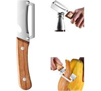 2 en 1 Éplucheur & Ouvre-Bouteille Multifonctionnel Éplucheur de Cuisine avec Lame en Acier Inoxydable Ultra-Tranchante Poignée en Bois Anti-Dérapante pour Légumes Fruits Citrouille Pommes (1)