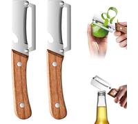 2 en 1 Éplucheur & Ouvre-Bouteille Multifonctionnel Éplucheur de Cuisine avec Lame en Acier Inoxydable Ultra-Tranchante Poignée en Bois Anti-Dérapante pour Légumes Fruits Citrouille Pommes de Terre