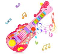 2 en 1 Guitare et Piano Jouet pour Enfants Tout-Petits Lumineux Électrique Jouets Instruments de Musique pour Filles et Garçons de 3 4 5 Ans Cadeau (Rose)