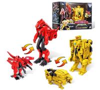 2 en 1 Jouets Transforming, Action Figure Dinosaures, 2 Raptor et Ankylo, 5 Pouces, Jouets Action Figure Enfants pour garçons et Filles 5 6 7 8 9 10 Ans, Rouge/Jaune