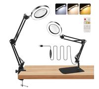 2 en 1 Lampe de Bureau Loupe, 10X 15X Loupe avec lumière et Support Lampe loupe LED avec Support et Pince, 3 Modes de Couleur & Gradation Progressive, Lampe loupe pour Lecture, Réparation, Artisanat