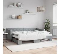 2 en 1 lit gigogne canapé lit matelas mousse salon chambre gris clair | Lit de jour gigogne matelas gris clair 80x200 cm tissu canapé convertible 2 en 1 salon chambre invités