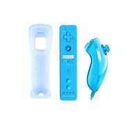 2 en 1 Manette Wiimote Motion Plus intégré et Nunchunk compatible pour Nintendo Wii et Wii U -QUMOX bleu claire