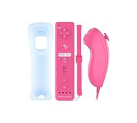 Manette Qumox 2 en 1 Manette Wiimote Motion Plus intégré et Nunchunk compatible pour Nintendo Wii et Wii U -QUMOX Rose