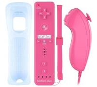 Manette Qumox 2 en 1 Manette Wiimote Motion Plus intégré et Nunchunk compatible pour Nintendo Wii et Wii U -QUMOX Rose