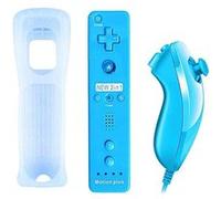 Manette Qumox 2 en 1 Manette Wiimote Motion Plus intégré et Nunchunk compatible pour Nintendo Wii et Wii U -QUMOX bleu claire