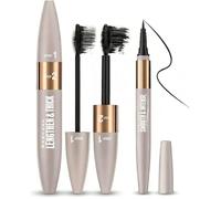 2 en 1 Mascara Waterproof avec Eyeliner Noir,Mascara Double Brosse pour Volume et Longueur Extrême,Eyeliner Pointe Fine de Précision
