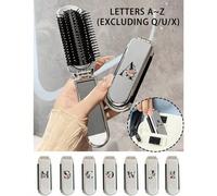 2-en-1 Miroir de coiffure et de maquillage pliable - Portable, de table, fleur, lettre noire A-Z, outil de beauté contemporain pour les voyages, peigne pliant avec miroir de maquillage, facile à trans
