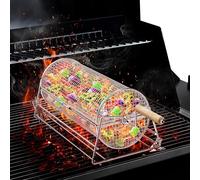 2-en-1 Panier à Barbecue Roulant Rotatif, Inoxydable 304 avec Poignées Détachables Doubles Manivelle et Droite, Accessoires BBQ pour Légumes Crevettes, Cadeau Idée Homme Papa Mari Anniversaire