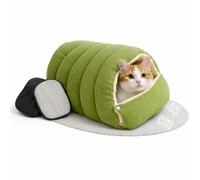 2 en 1 Panier Chat Chaud Hiver 45 cm, Grotte Douillette Chat & Niche Petit Chien, Lavable et Pliable, Panier avec Toit, Couchage et Cachette en Peluche avec Gant (M)