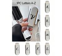 2-en-1 Peigne plaqué argent et miroir de maquillage pliable - Portable, imprimé avec des lettres noires A-Z et des motifs de cœur, convient pour les voyages, les vacances et l'usage domestique, pratiq