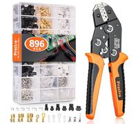 2 en 1 Pince à Sertir, Preciva Jue D'outils de Sertissage Non Isolés avec 896pcs Connecteurs de Câbles, 0.08-1.5mm²/AWG28-16 Pinces a Cosse Cliquet pour Les Travaux D'électricité