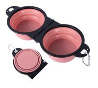 2 en 1 Pliant Bol en Plastique pour Chat/Chiens,Non assemblé en Plastique,Une pièce moulée Design Bol d’Eau pour Chien,Bords pliés à 180 degrés Portable Gamelle de Voyage pour Chien (Rose)