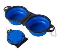 2 en 1 Pliant Bol en Plastique pour Chat/Chiens ,Non assemblé en Plastique,Une pièce moulée Design Bol d’Eau pour Chien,Bords pliés à 180 degrés Portable Gamelle de Voyage pour Chien (Bleu)