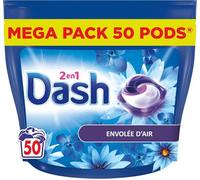 2-en-1 PODS Lessive Capsules,50 Lavages,Envolée D’Air,Ultra Nettoyant Et Fraîcheur Longue Durée,Élimine Les Saletés et Taches