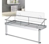 2 EN 1 Porte-rouleau de cuisine Acier inoxydable Porte-rouleau adhésif Porte-serviettes en papier Support mural avec étagère Panier mural sans perçage