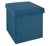 2 en 1 Pouf Pliant et Coffre de Rangement Velours Bleu 38 x 38 cm - Atmosphera